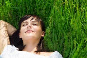 A beautiful girl relaxed after a dental visit with laughing gas in Casper.